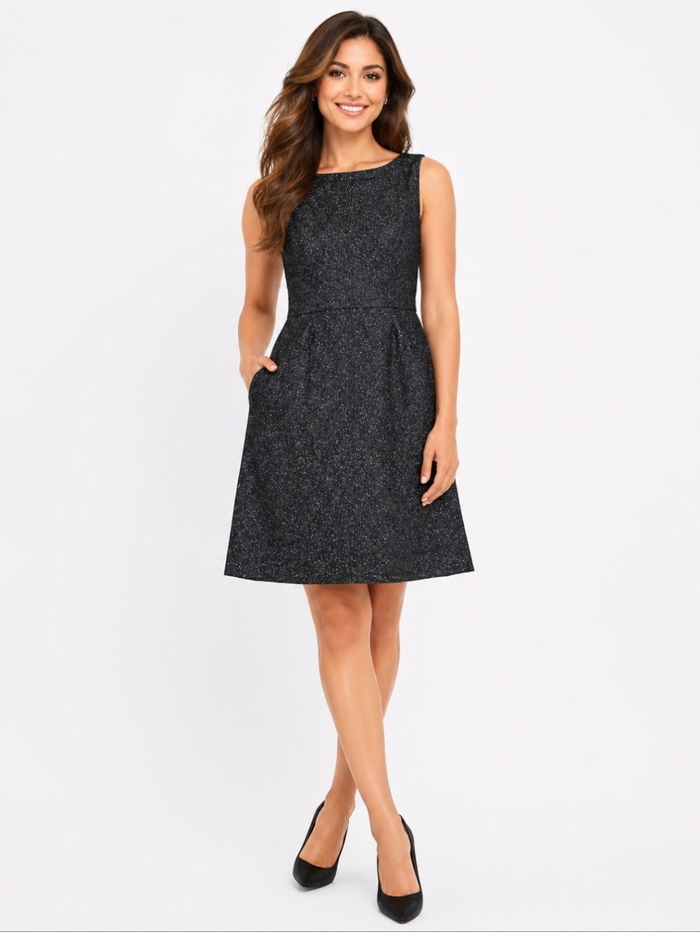 Professional Ann Taylor Black Speckled Tweed Dress (Size :6)